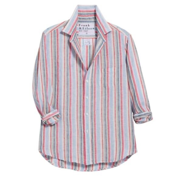 NEW Frank & Eileen Stripe Button Down Collared Linen Shirt Multi Color Size: M - Picture 1 of 7